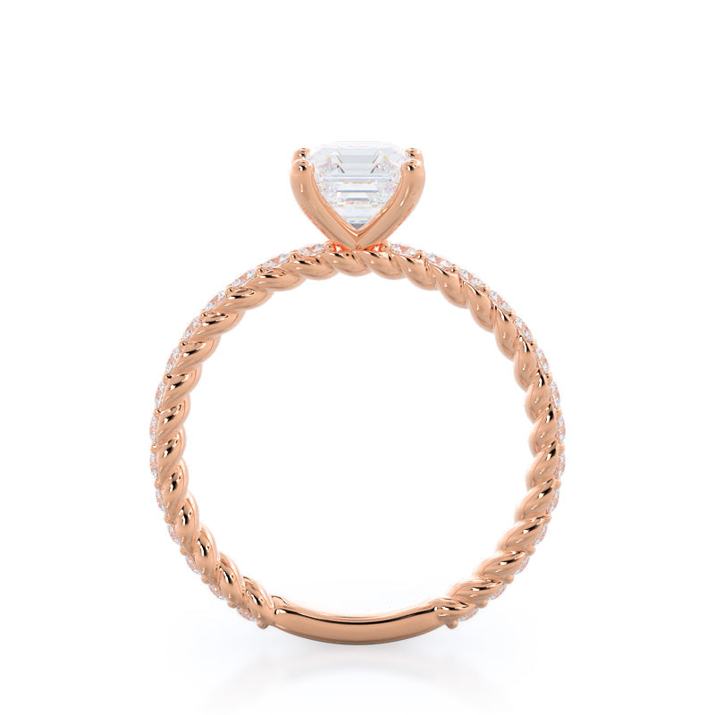Asscher Cut Coil Accent Diamond Engagement Ring with Lab Grown Diamond in 14KT Rose Gold view 2
