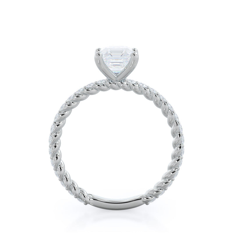 Asscher Cut Coil Accent Diamond Engagement Ring with Lab Grown Diamond in 14KT Platinum view 2
