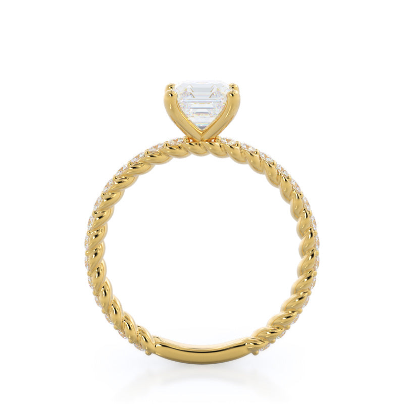 Asscher Cut Coil Accent Diamond Engagement Ring with Lab Grown Diamond in 14KT Yellow Gold view 2
