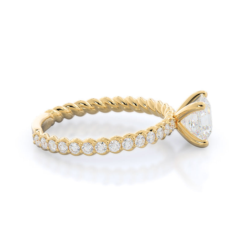 Asscher Cut Coil Accent Diamond Engagement Ring with Lab Grown Diamond in 14KT Yellow Gold view 3
