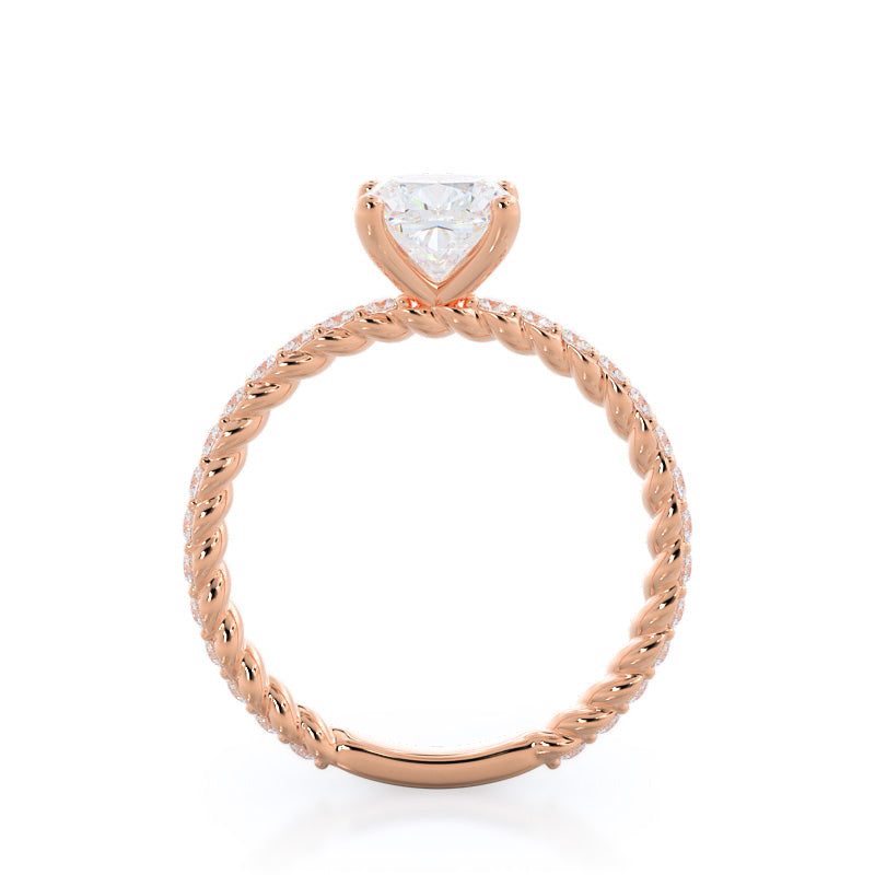 Cushion Cut Coil Accent Diamond Engagement Ring with Lab Grown Diamond in 14KT Rose Gold view 2
