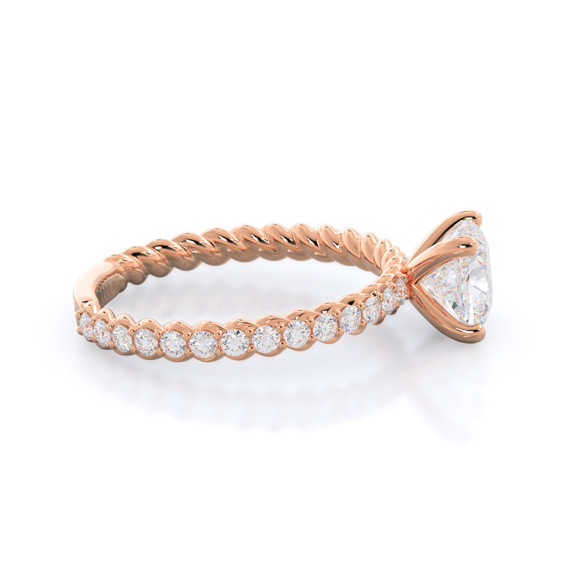 Cushion Cut Coil Accent Diamond Engagement Ring with Lab Grown Diamond in 14KT Rose Gold view 3
