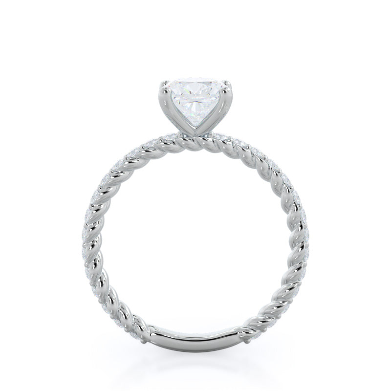Cushion Cut Coil Accent Diamond Engagement Ring with Lab Grown Diamond in 14KT Platinum view 2
