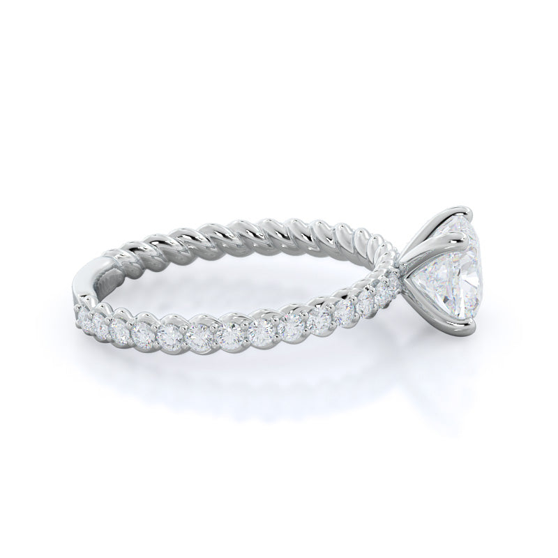 Cushion Cut Coil Accent Diamond Engagement Ring with Lab Grown Diamond in 14KT Platinum view 3
