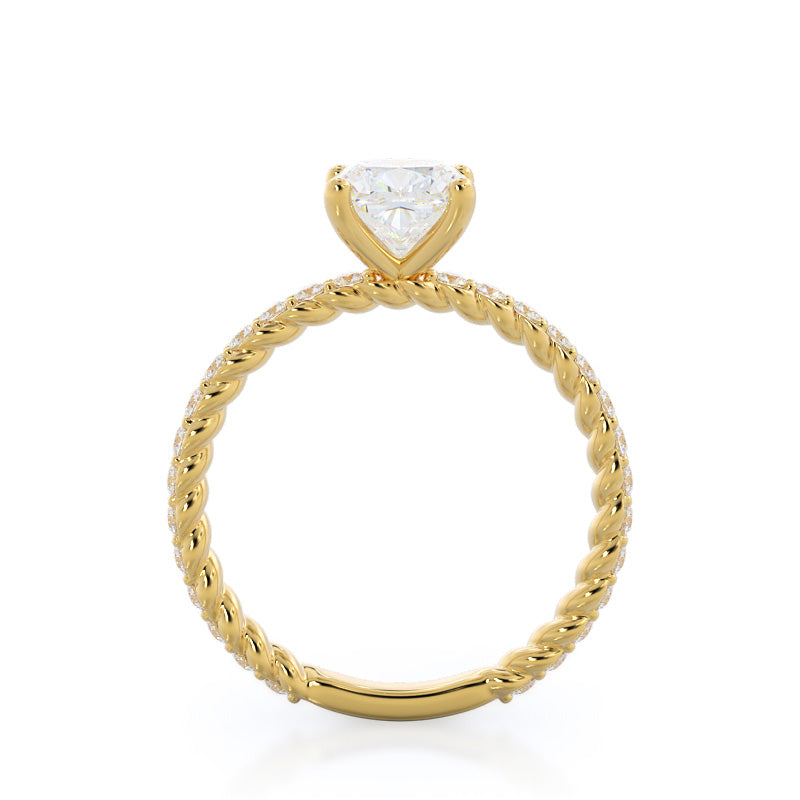 Cushion Cut Coil Accent Diamond Engagement Ring with Lab Grown Diamond in 14KT Yellow Gold view 2
