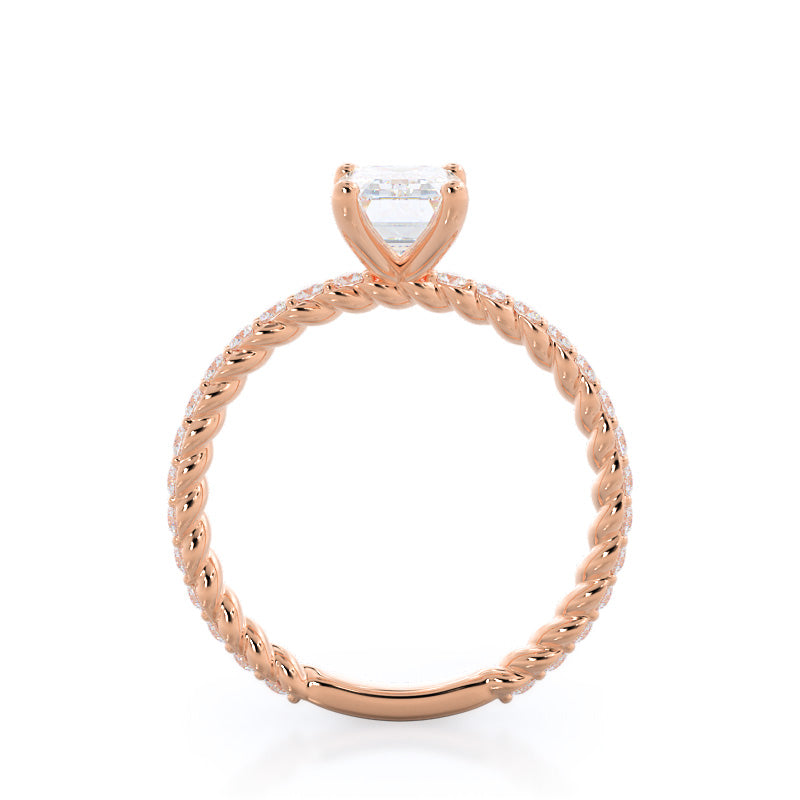 Emerald Cut Coil Accent Diamond Engagement Ring with Lab Grown Diamond in 14KT Rose Gold view 2
