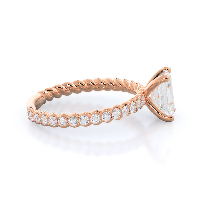 Emerald Cut Coil Accent Diamond Engagement Ring with Lab Grown Diamond in 14KT Rose Gold view 3
