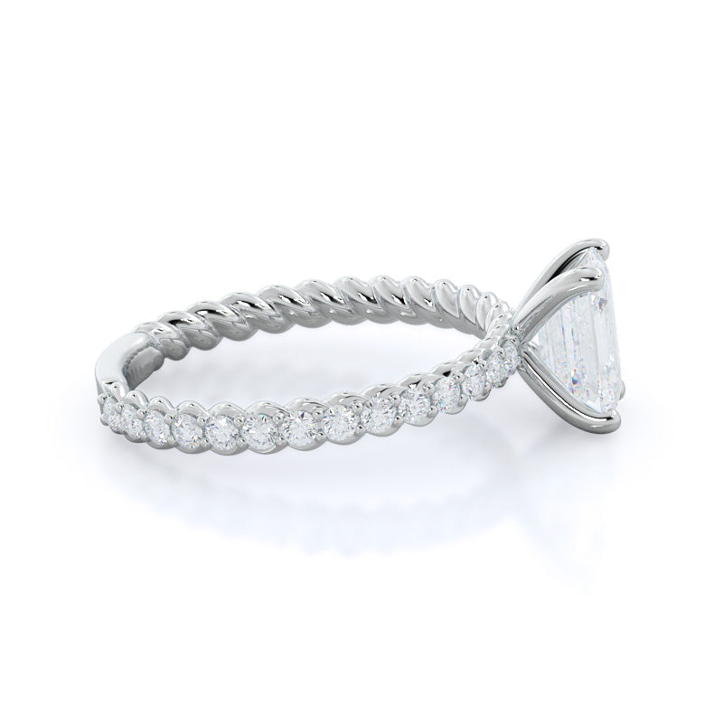Emerald Cut Coil Accent Diamond Engagement Ring with Lab Grown Diamond in 14KT Platinum view 3
