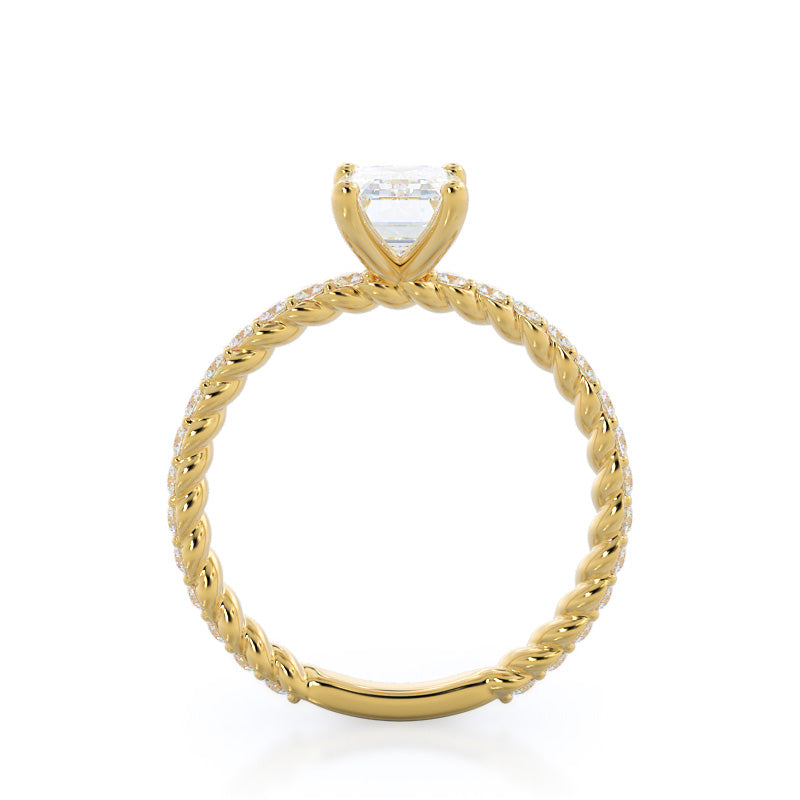 Emerald Cut Coil Accent Diamond Engagement Ring with Lab Grown Diamond in 14KT Yellow Gold view 2
