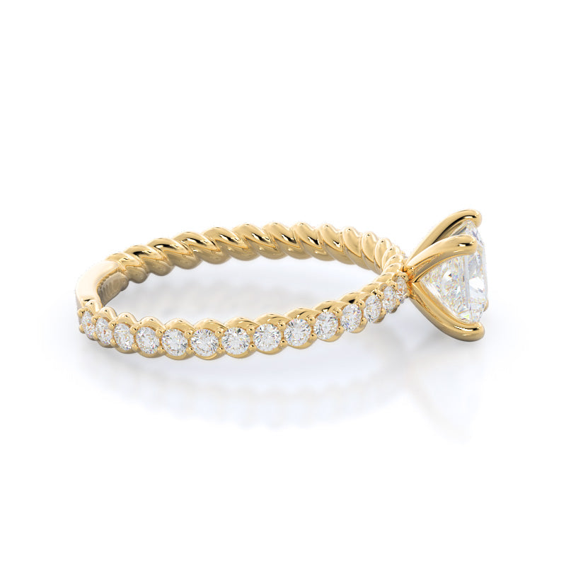 Princess Cut Coil Accent Diamond Engagement Ring with Lab Grown Diamond in 14KT Yellow Gold view 3
