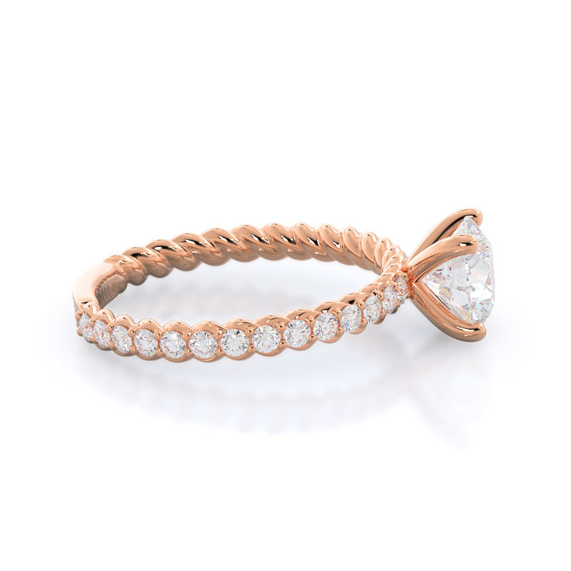 Round Cut Coil Accent Diamond Engagement Ring with Lab Grown Diamond in 14KT Rose Gold view 2
