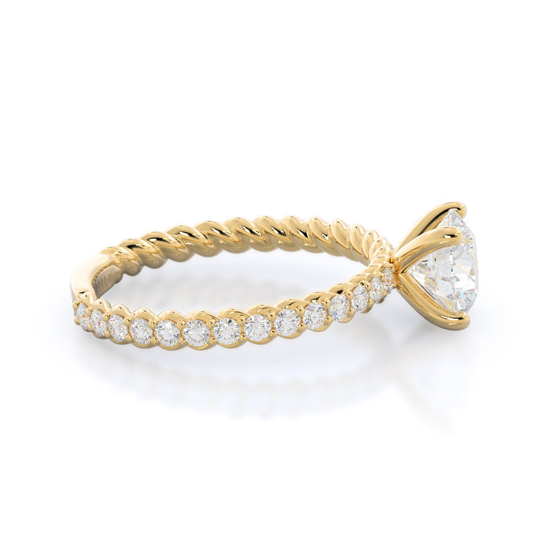 Round Cut Coil Accent Diamond Engagement Ring with Lab Grown Diamond in 14KT Yellow Gold view 2
