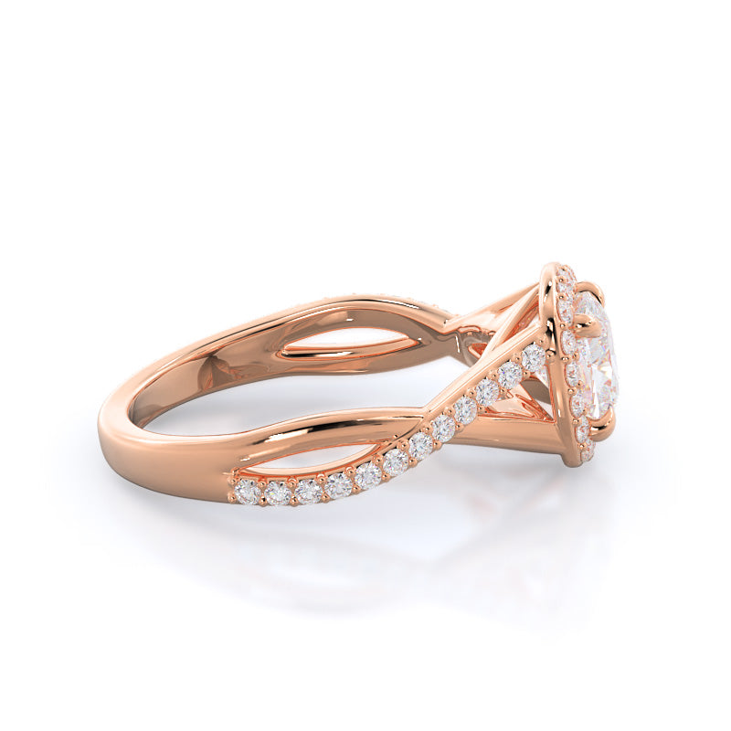 Cushion Cut Swaying Split Shank Halo Diamond Engagement Ring with Lab Grown Diamond in 14KT Rose Gold view 3
