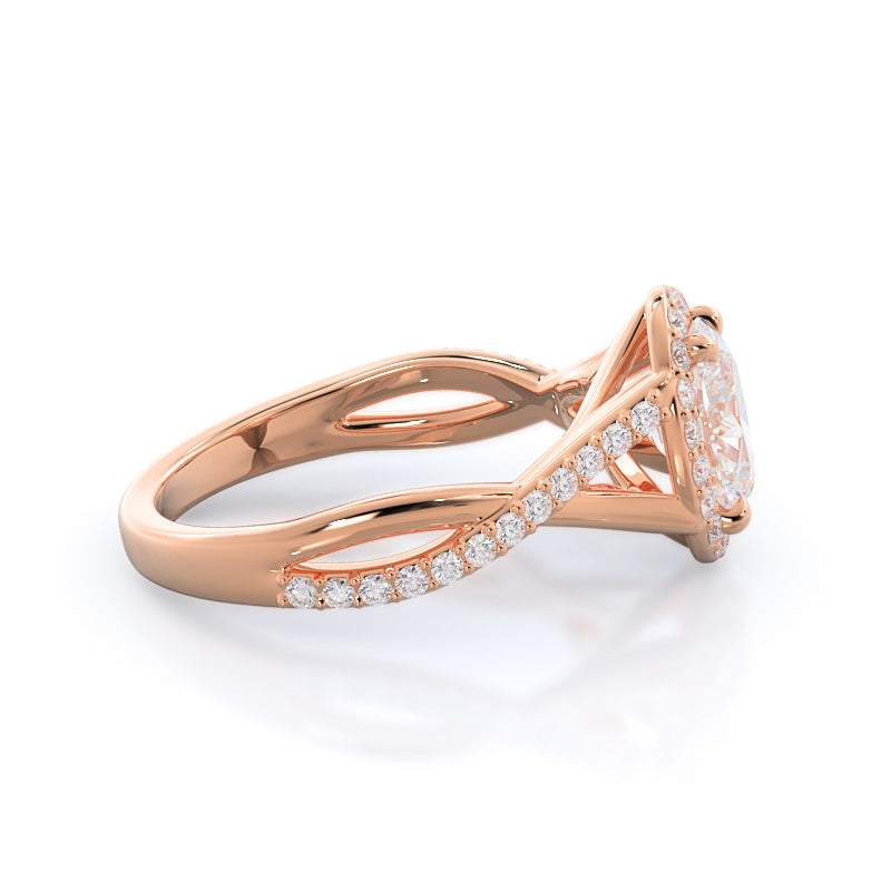 Oval Cut Swaying Split Shank Halo Diamond Engagement Ring with Lab Grown Diamond in 14KT Rose Gold view 3
