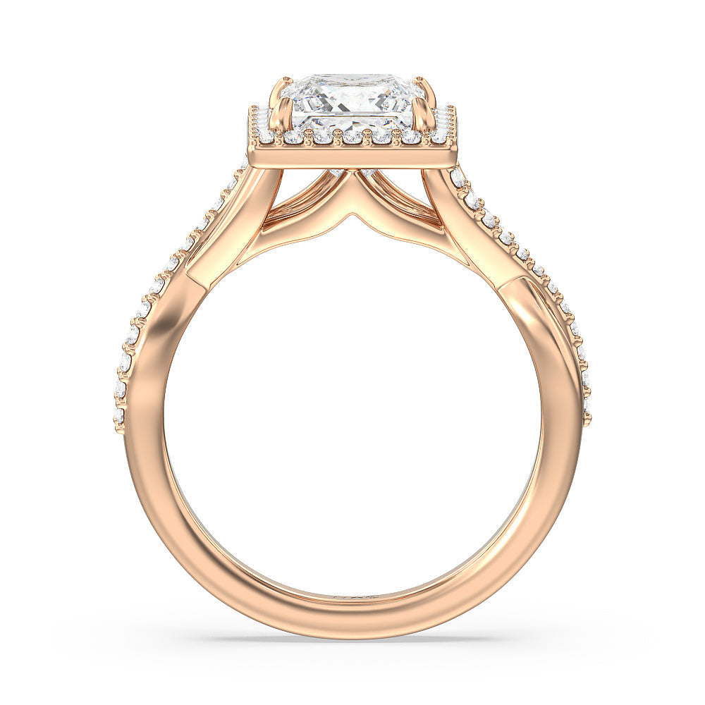 Princess Cut Swaying Split Shank Halo Diamond Engagement Ring with Lab Grown Diamond in 14KT Rose Gold view 2
