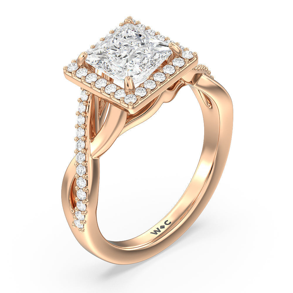Princess Cut Swaying Split Shank Halo Diamond Engagement Ring with Lab Grown Diamond in 14KT Rose Gold view 3
