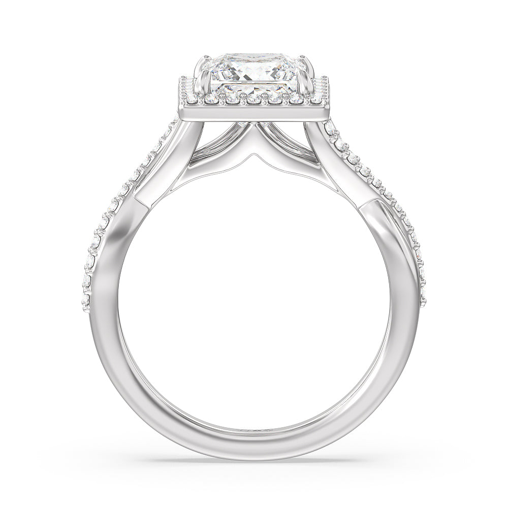 Princess Cut Swaying Split Shank Halo Diamond Engagement Ring with Lab Grown Diamond in 14KT Platinum view 2
