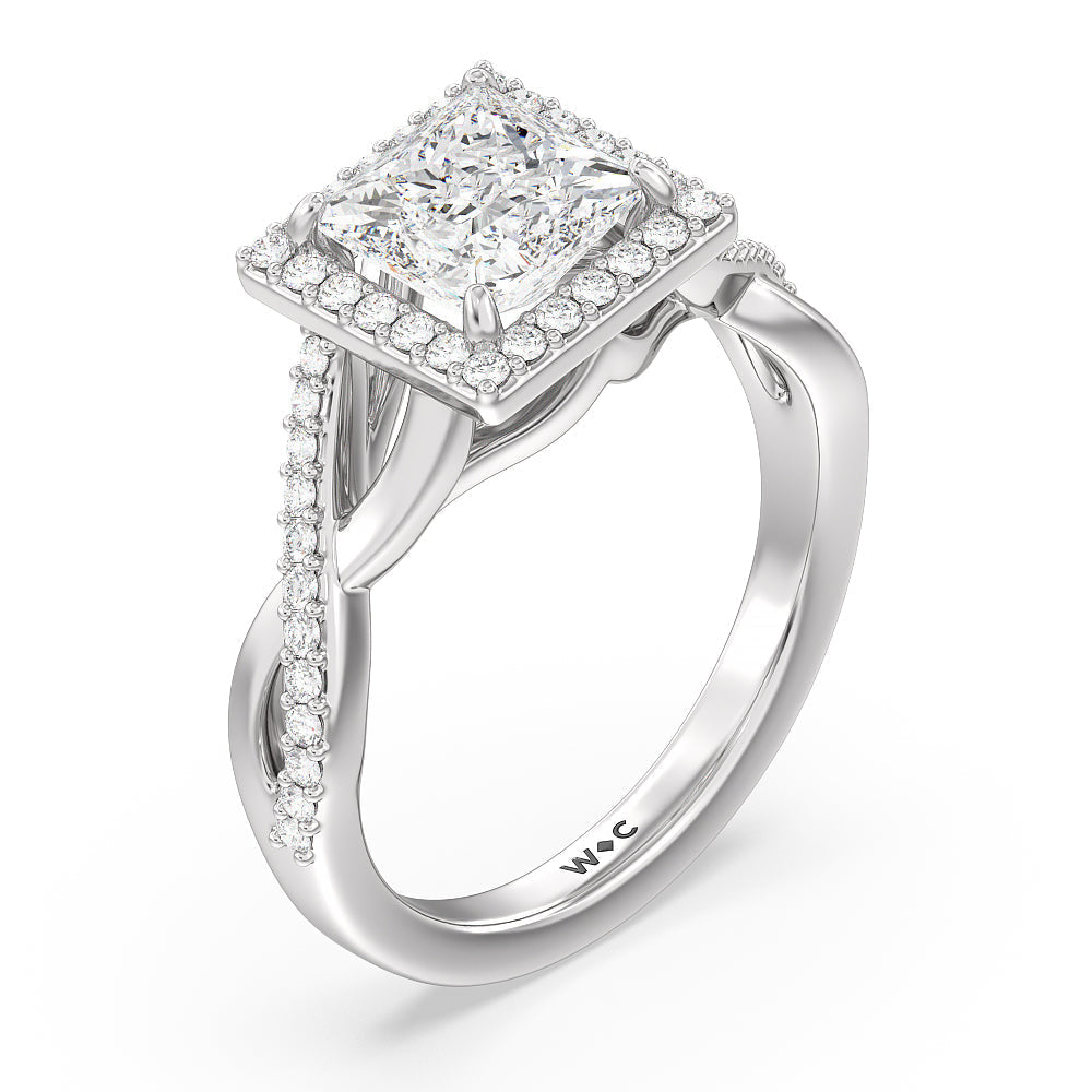 Princess Cut Swaying Split Shank Halo Diamond Engagement Ring with Lab Grown Diamond in 14KT Platinum view 3
