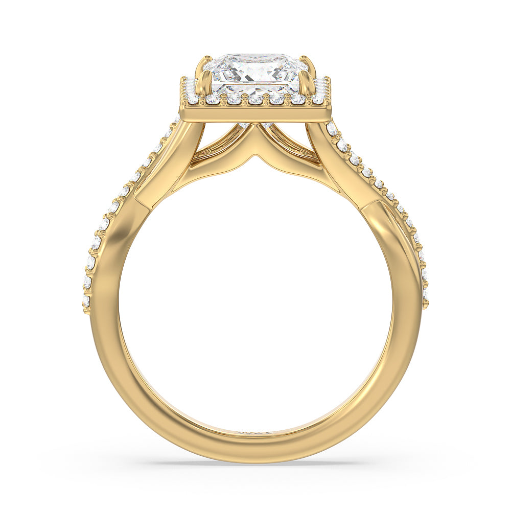 Princess Cut Swaying Split Shank Halo Diamond Engagement Ring with Lab Grown Diamond in 14KT Yellow Gold view 2

