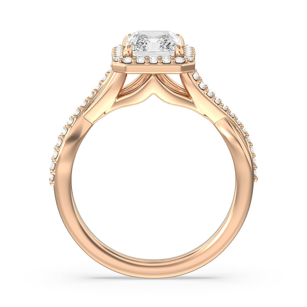 Radiant Cut Swaying Split Shank Halo Diamond Engagement Ring with Lab Grown Diamond in 14KT Rose Gold view 2

