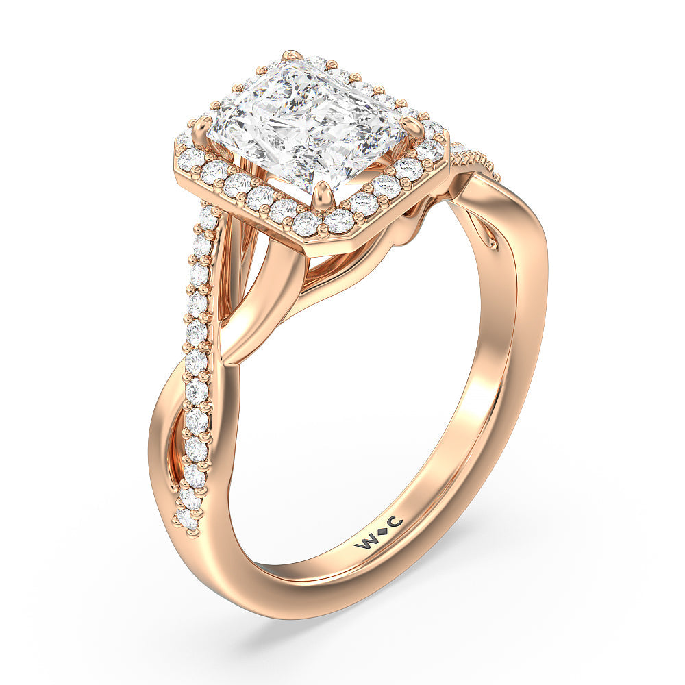 Radiant Cut Swaying Split Shank Halo Diamond Engagement Ring with Lab Grown Diamond in 14KT Rose Gold view 3
