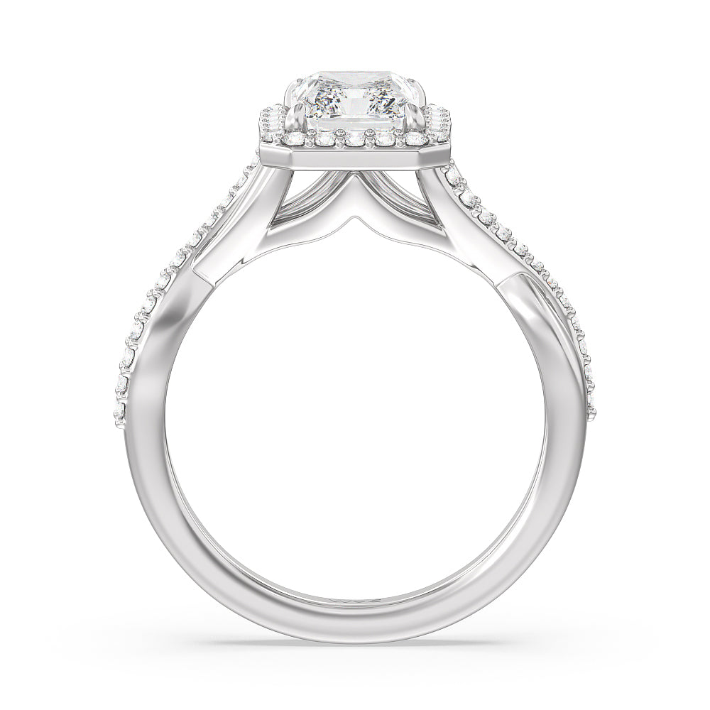 Radiant Cut Swaying Split Shank Halo Diamond Engagement Ring with Lab Grown Diamond in 14KT Platinum view 2

