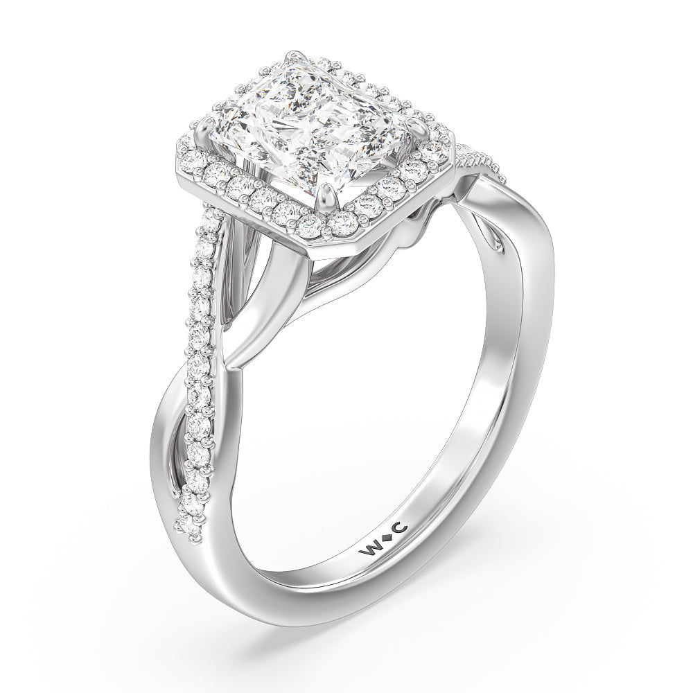 Radiant Cut Swaying Split Shank Halo Diamond Engagement Ring with Lab Grown Diamond in 14KT Platinum view 3
