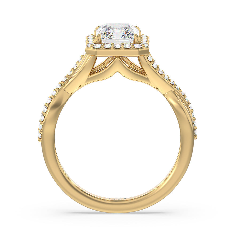 Radiant Cut Swaying Split Shank Halo Diamond Engagement Ring with Lab Grown Diamond in 14KT Yellow Gold view 2

