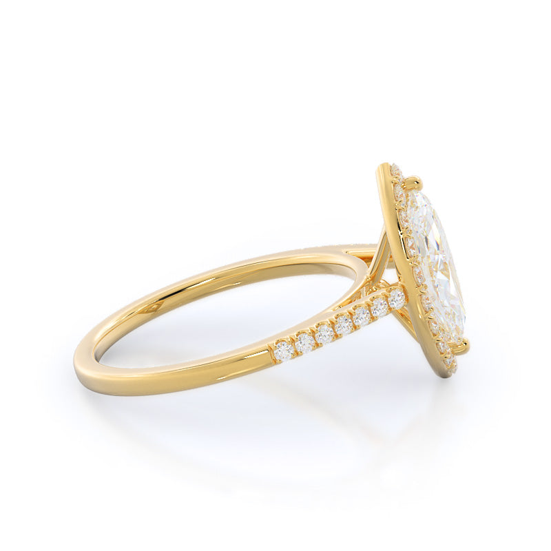 Cathedral Pave Halo Engagement Ring with Marquise Cut Diamond in 14KT Yellow Gold view 3
