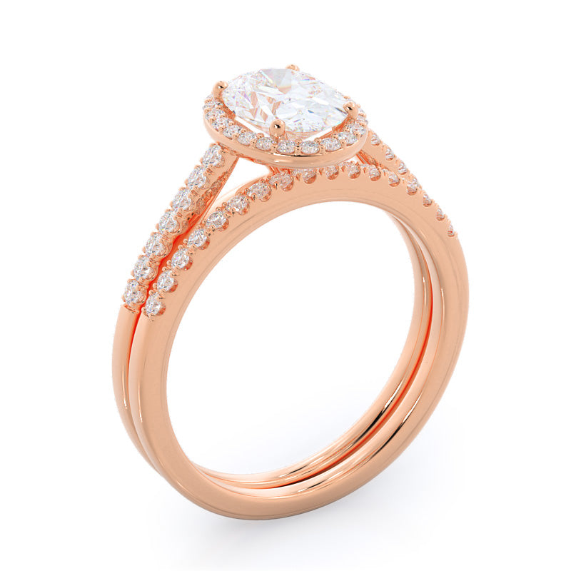 Cathedral Pave Halo Engagement Ring with Oval Cut Diamond in 14KT Rose Gold view 4
