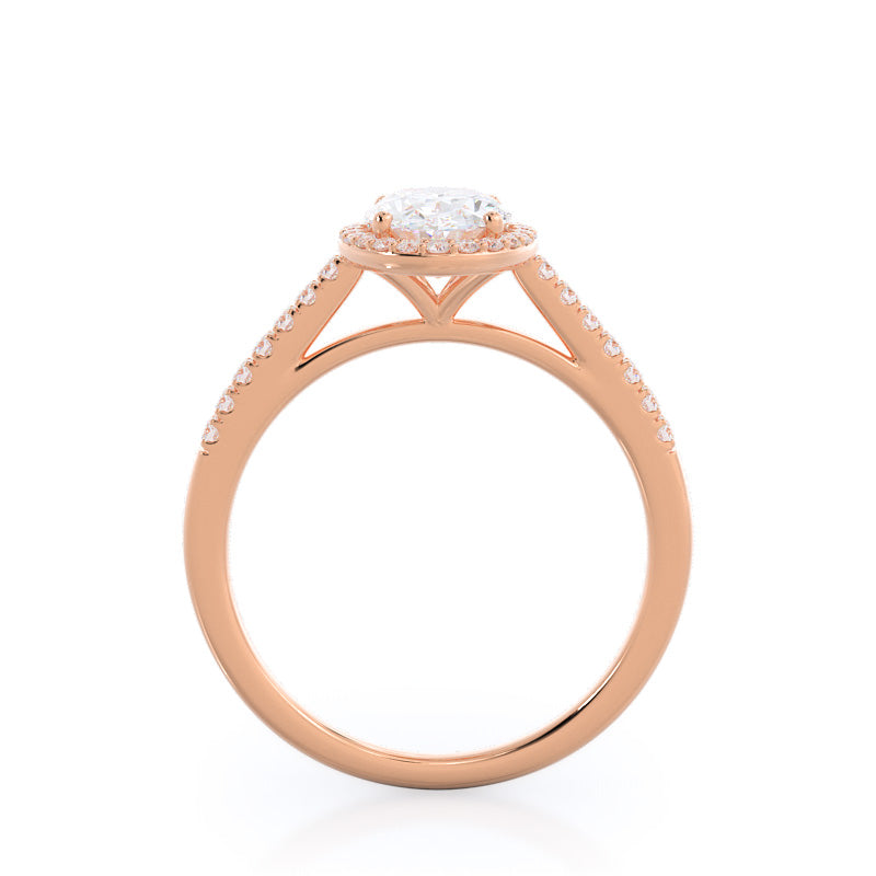 Cathedral Pave Halo Engagement Ring with Oval Cut Diamond in 14KT Rose Gold view 2
