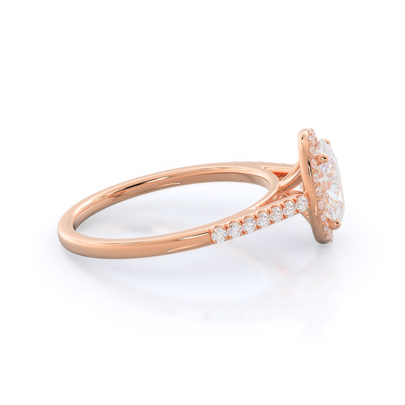 Cathedral Pave Halo Engagement Ring with Oval Cut Diamond in 14KT Rose Gold view 3
