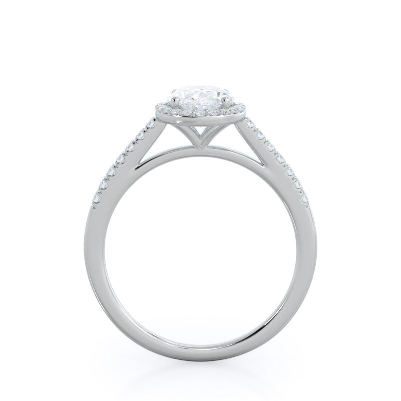 Cathedral Pave Halo Engagement Ring with Oval Cut Diamond in 14KT Platinum view 2
