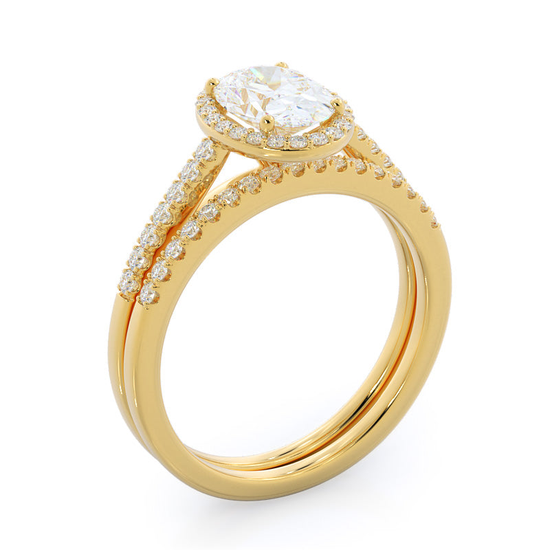 Cathedral Pave Halo Engagement Ring with Oval Cut Diamond in 14KT Yellow Gold view 4
