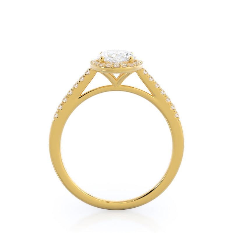 Cathedral Pave Halo Engagement Ring with Oval Cut Diamond in 14KT Yellow Gold view 2
