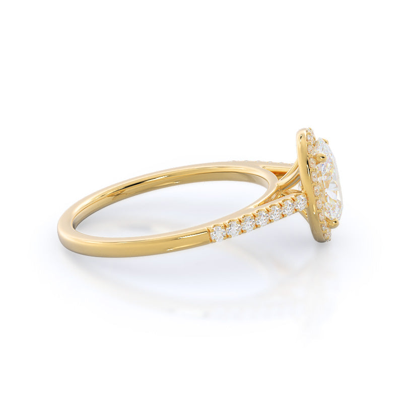 Cathedral Pave Halo Engagement Ring with Oval Cut Diamond in 14KT Yellow Gold view 3
