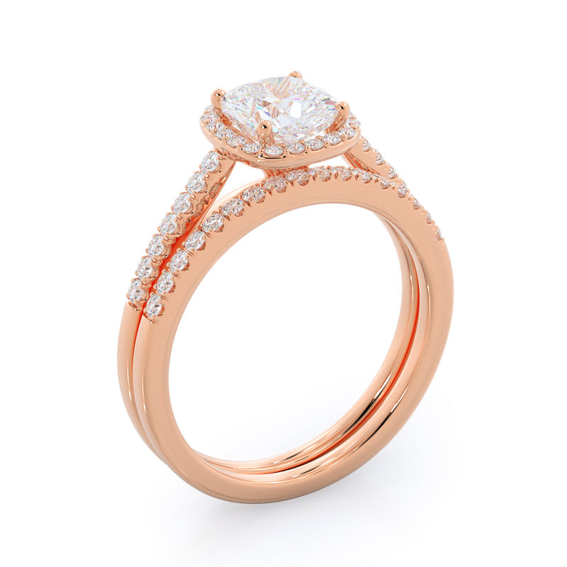 Cathedral Pave Halo Engagement Ring with Cushion Cut Diamond in 14KT Rose Gold view 4

