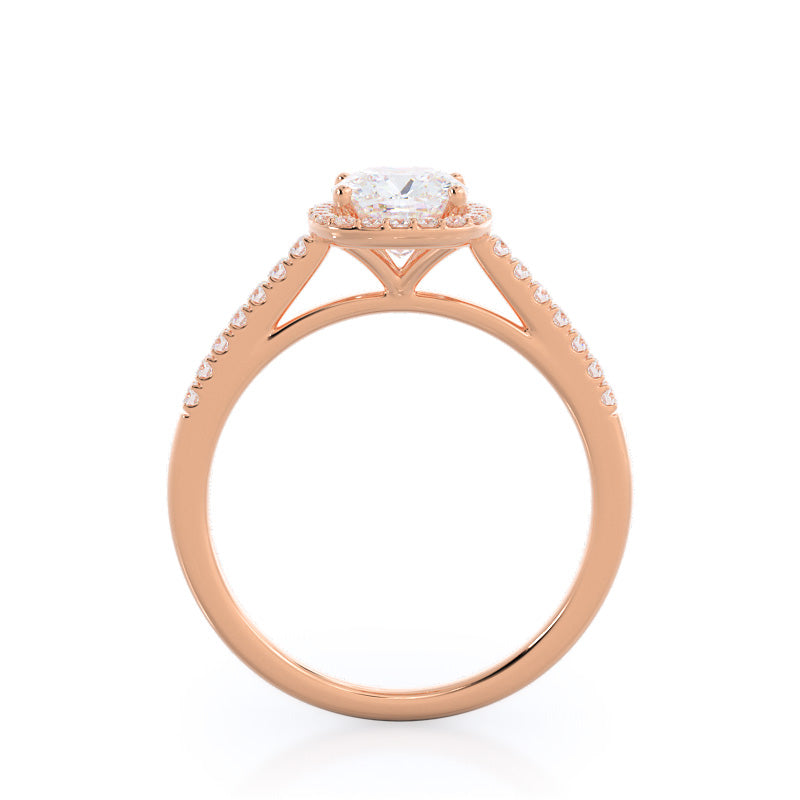 Cathedral Pave Halo Engagement Ring with Cushion Cut Diamond in 14KT Rose Gold view 2
