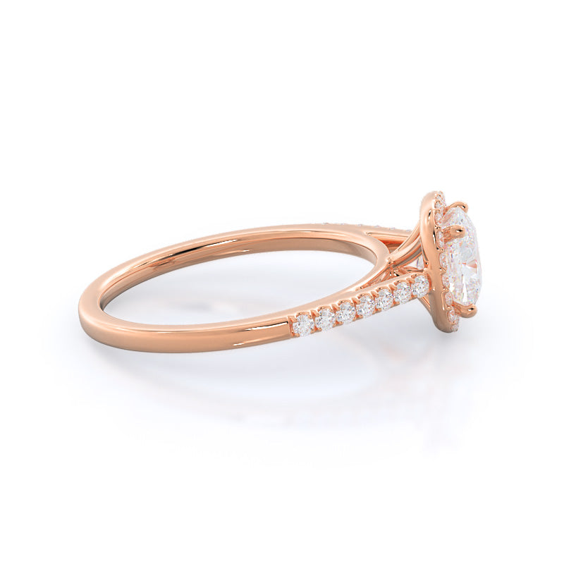 Cathedral Pave Halo Engagement Ring with Cushion Cut Diamond in 14KT Rose Gold view 3
