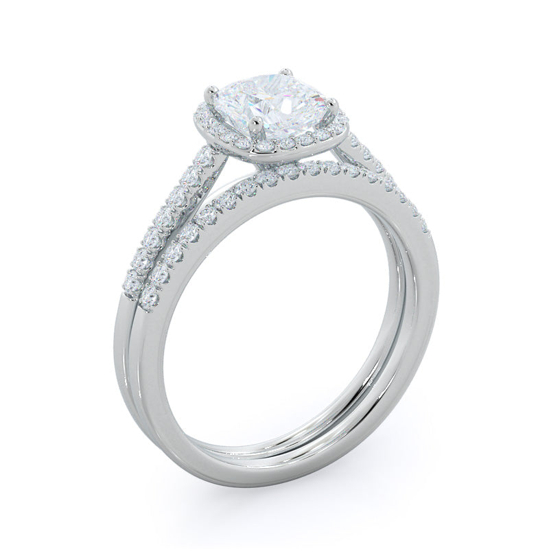 Cathedral Pave Halo Engagement Ring with Cushion Cut Diamond in 14KT Platinum view 4
