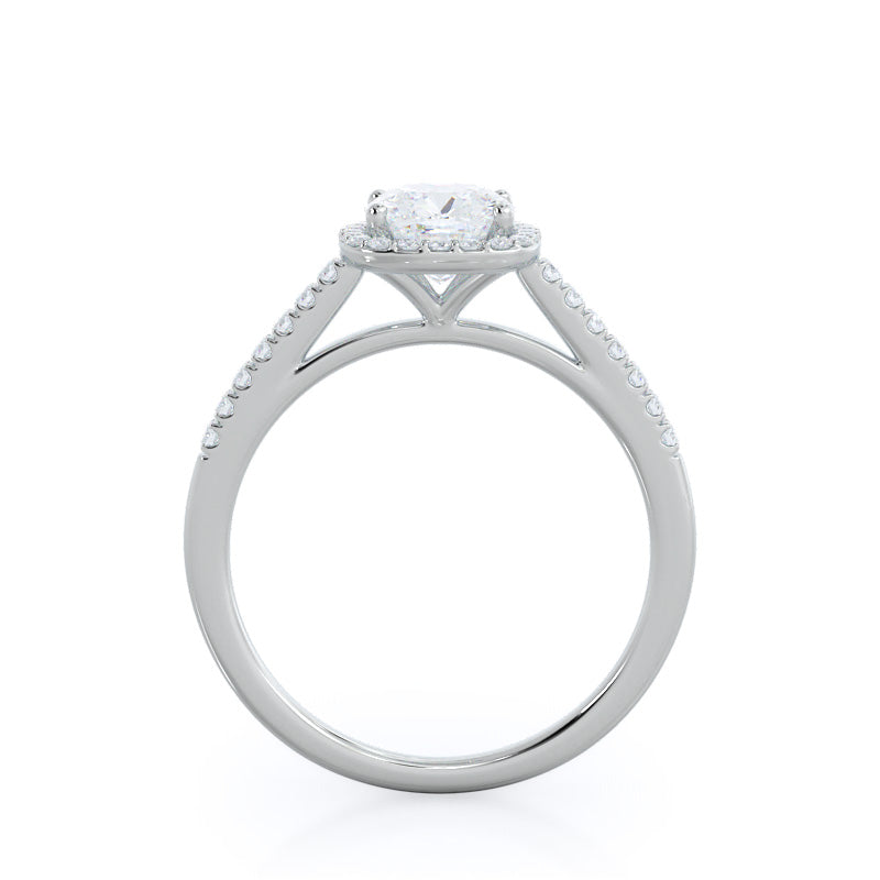 Cathedral Pave Halo Engagement Ring with Cushion Cut Diamond in 14KT Platinum view 2
