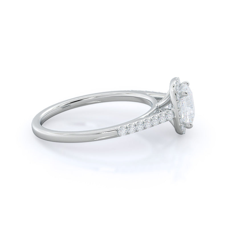 Cathedral Pave Halo Engagement Ring with Cushion Cut Diamond in 14KT Platinum view 3
