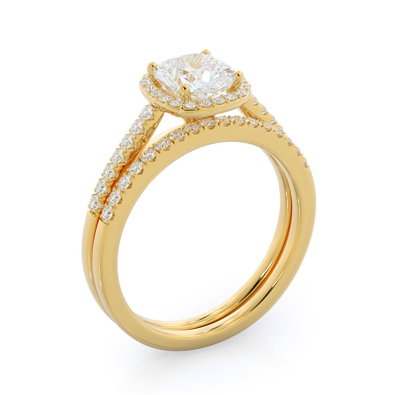Cathedral Pave Halo Engagement Ring with Cushion Cut Diamond in 14KT Yellow Gold view 4
