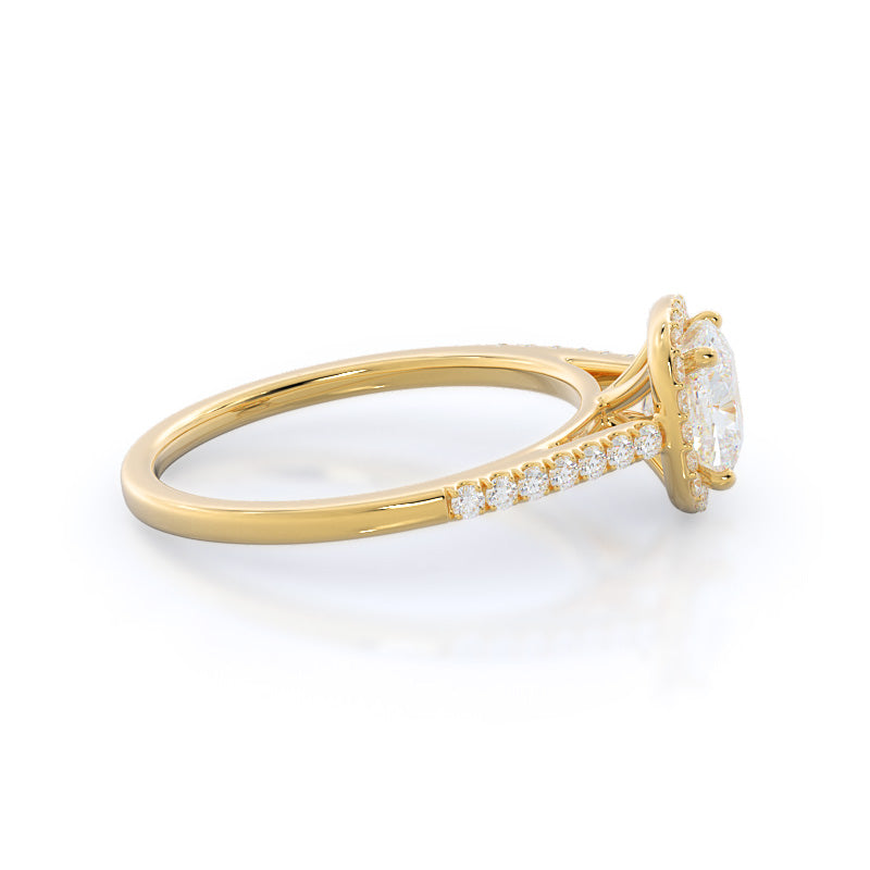 Cathedral Pave Halo Engagement Ring with Cushion Cut Diamond in 14KT Yellow Gold view 3
