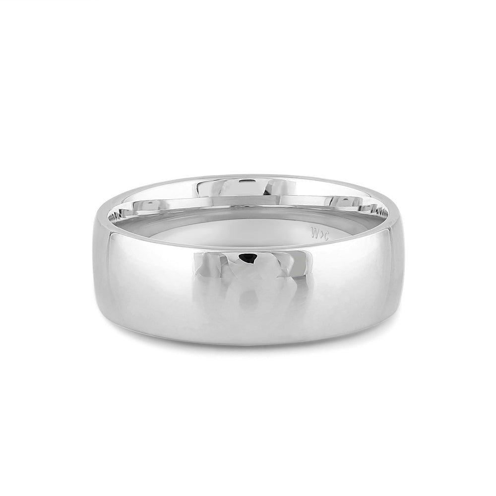 Men's Low Dome Comfort Fit Band with 14KT White Gold / 7 Cut Diamond in 14KT White Gold / 7 view 1
