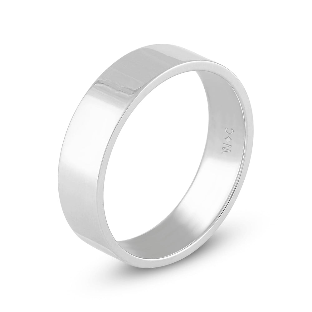 Men's Flat Comfort Fit Band with 14KT White Gold / 6 Cut Diamond in 14KT White Gold / 6 view 4

