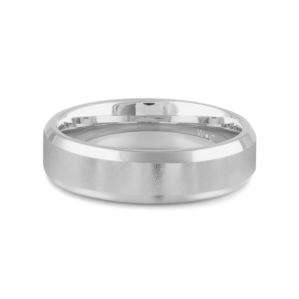 Men's Bevel Edge Comfort Fit Band with 14KT White Gold / 6 Cut Diamond in 14KT White Gold / 6 view 1
