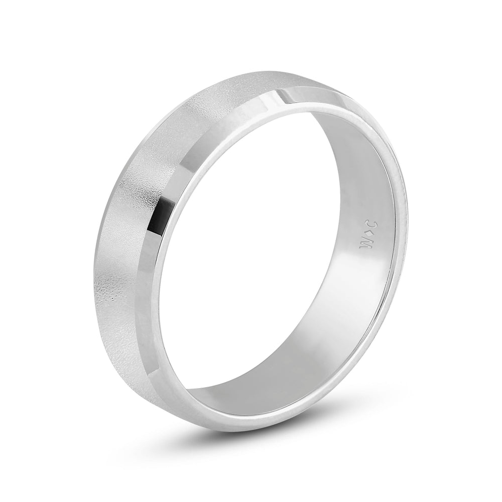 Men's Bevel Edge Comfort Fit Band with 14KT White Gold / 6 Cut Diamond in 14KT White Gold / 6 view 4
