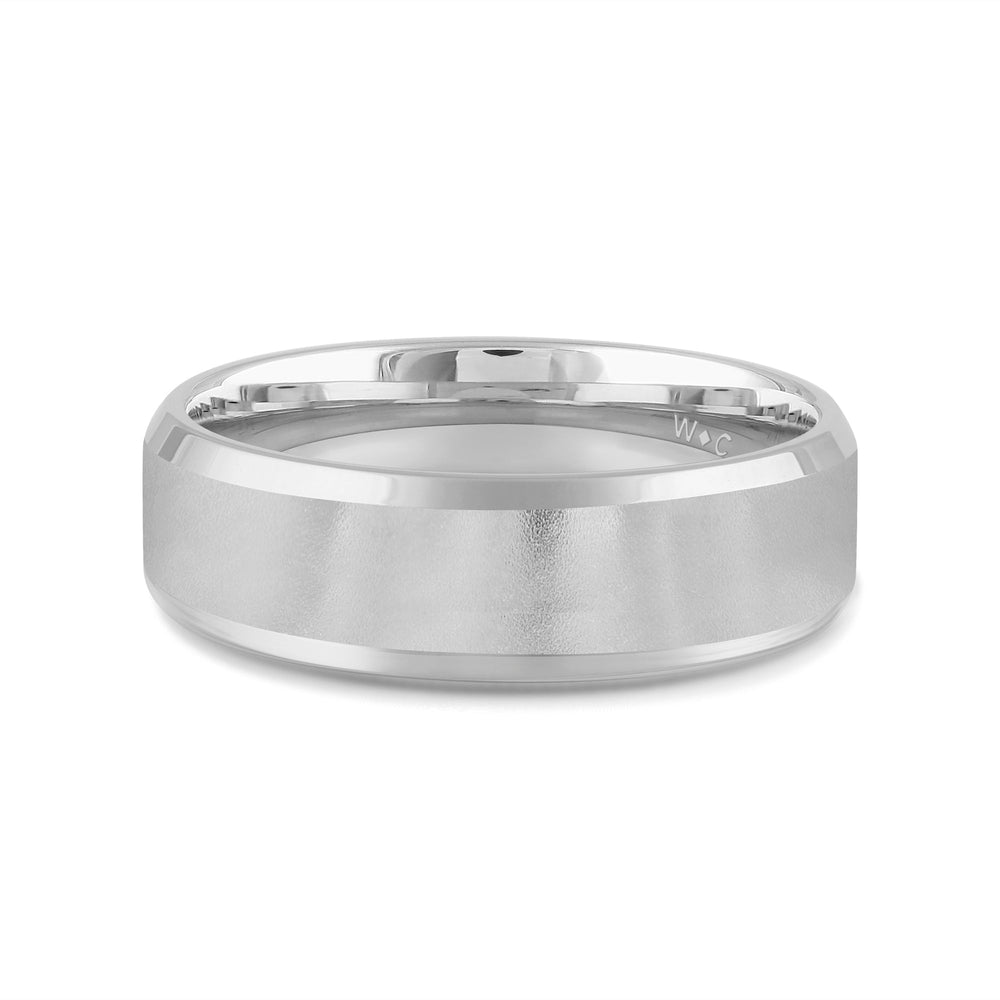 Men's Bevel Edge Comfort Fit Band with 14KT White Gold / 7 Cut Diamond in 14KT White Gold / 7 view 1
