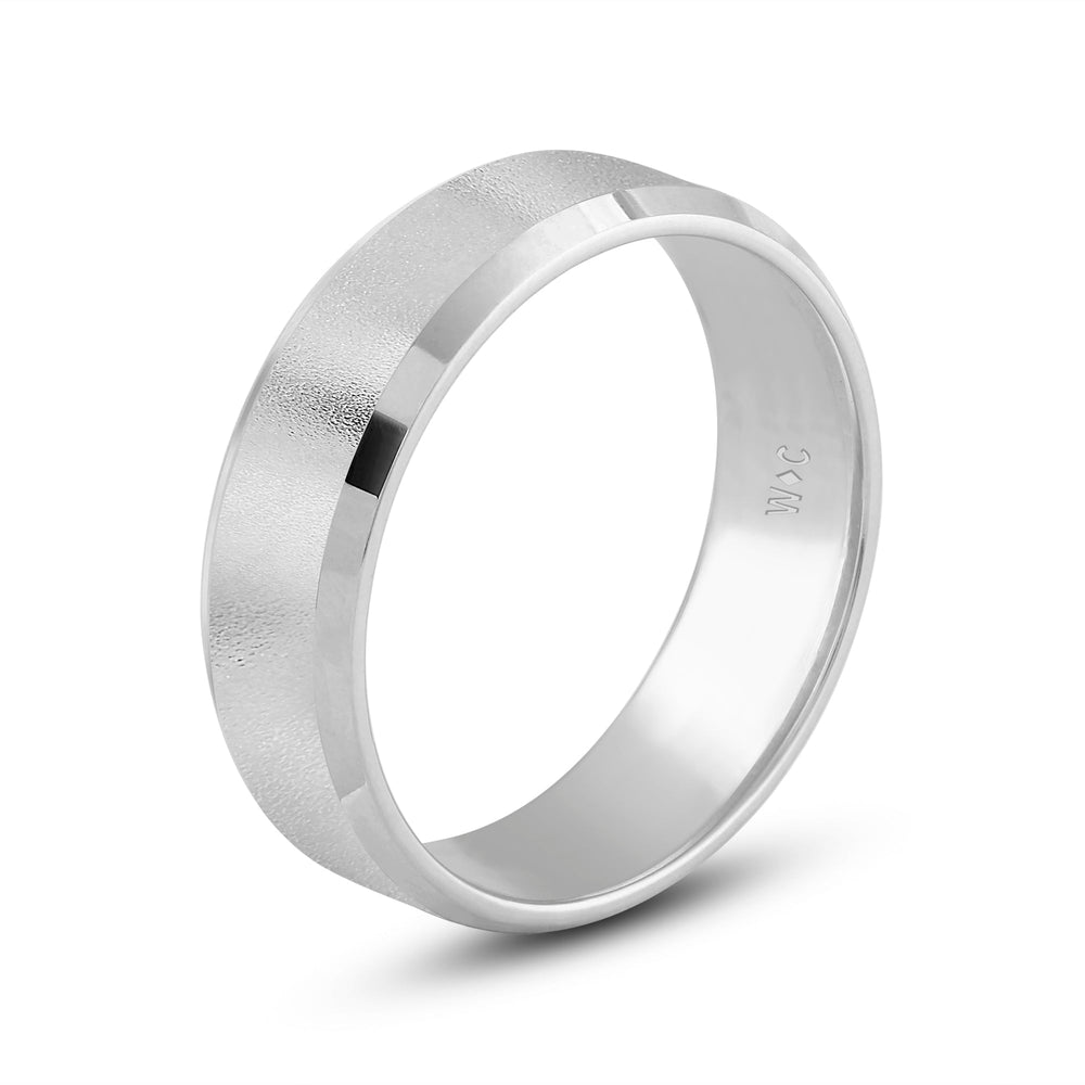 Men's Bevel Edge Comfort Fit Band with 14KT White Gold / 7 Cut Diamond in 14KT White Gold / 7 view 4
